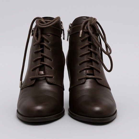 Banana Republic Dark Brown Leather Ankle Booties – Block Heel, Side Zipper - Picture 3 of 3